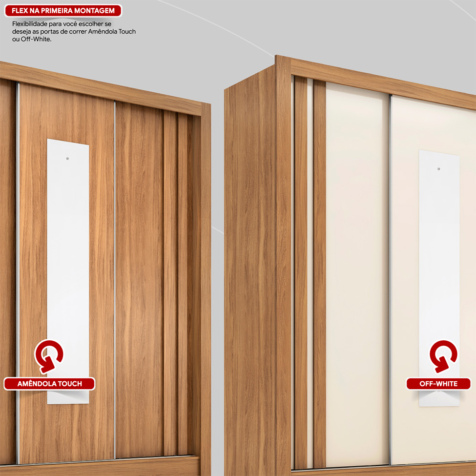 Guarda-Roupa Casal com Espelho Ravel Flex 3 Portas 2 Gavetas Amêndola e Off White