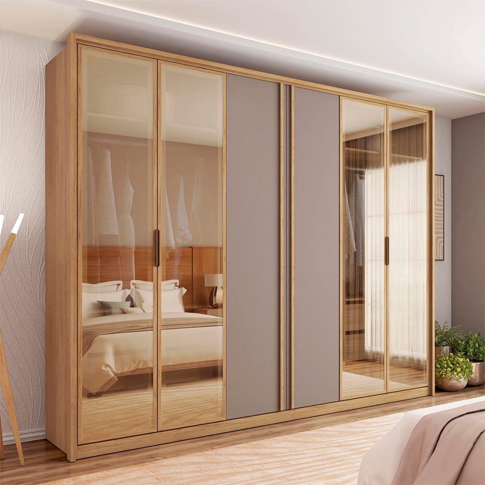 Guarda-Roupa Casal com Espelho Reflecta Absolut 6 Portas 6 Gavetas Buriti e Fendi