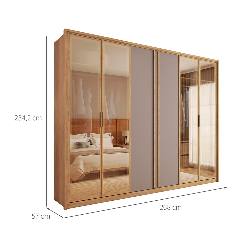 Guarda-Roupa Casal com Espelho Reflecta Absolut 6 Portas 6 Gavetas Buriti e Fendi