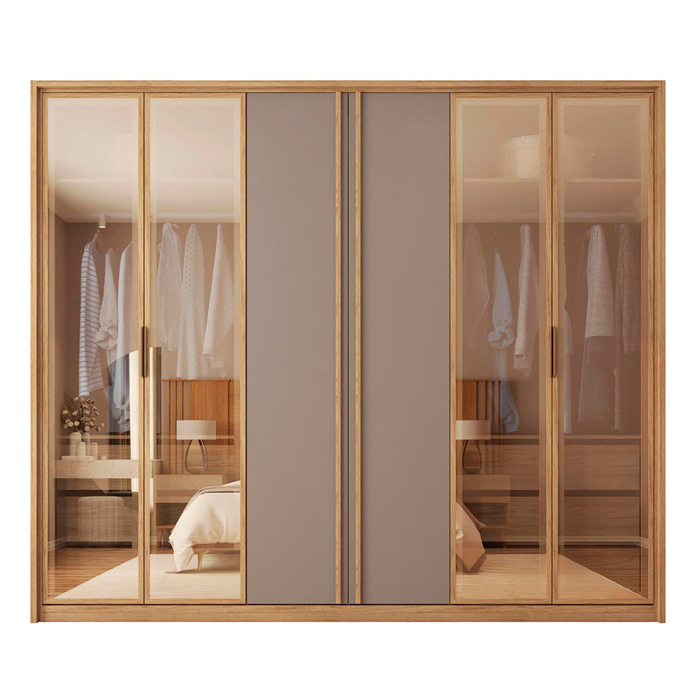 Guarda-Roupa Casal com Espelho Reflecta Absolut 6 Portas 6 Gavetas Buriti e Fendi