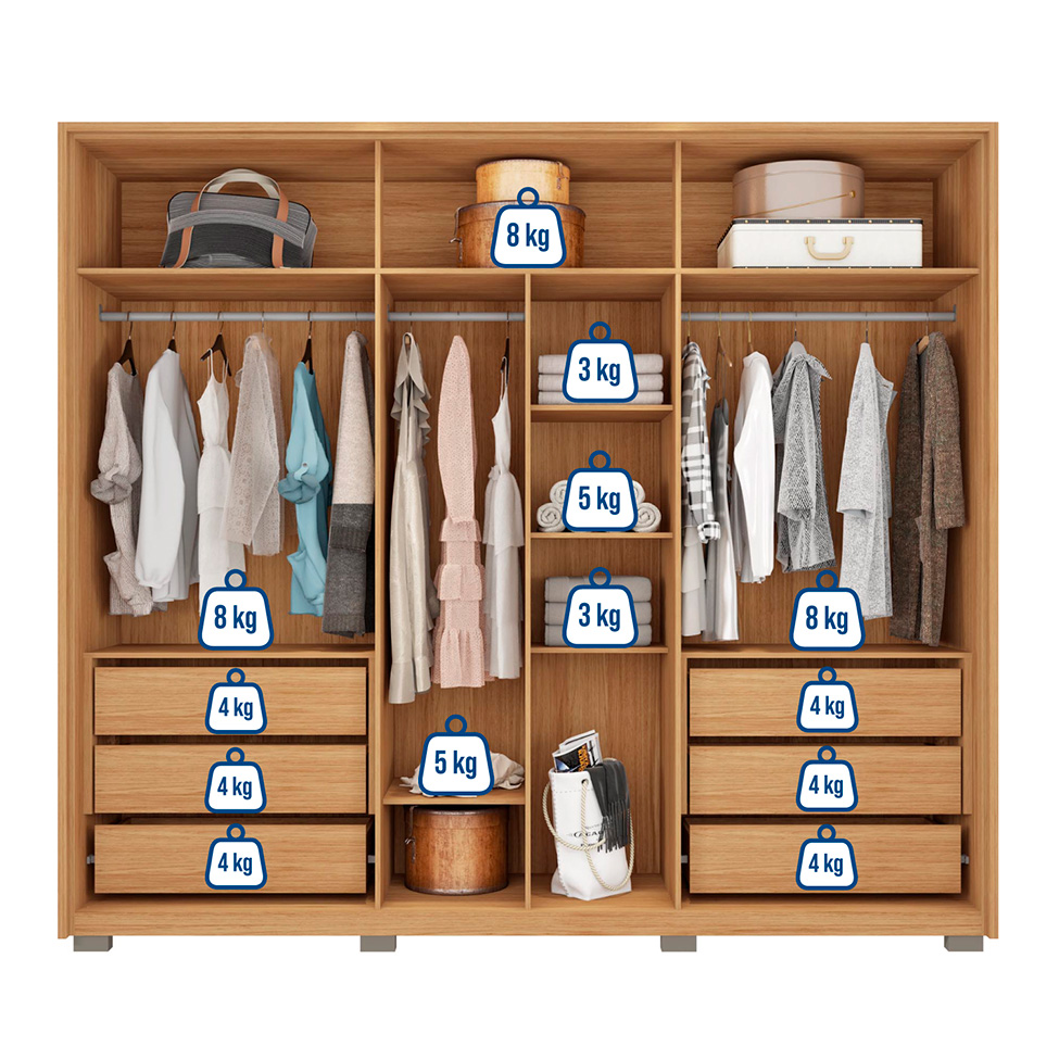 Guarda-Roupa Casal com Espelho Reflecta Absolut 6 Portas 6 Gavetas Buriti e Fendi