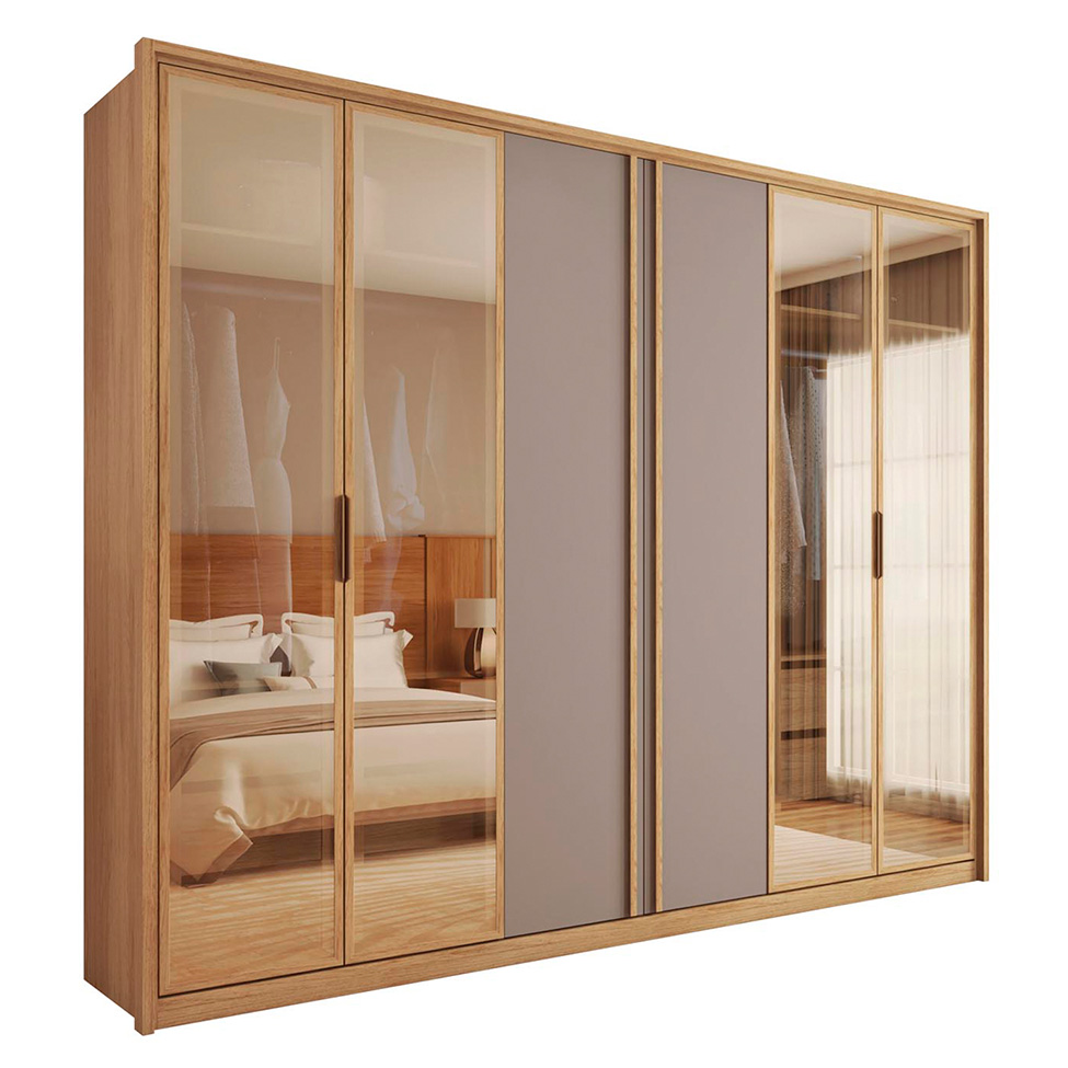 Guarda-Roupa Casal com Espelho Reflecta Absolut 6 Portas 6 Gavetas Buriti e Fendi