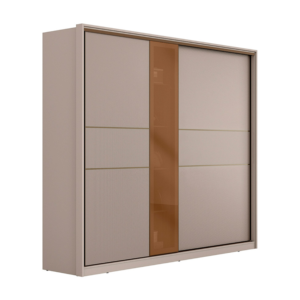 Guarda-Roupa Casal com Espelho Reflecta Authentic Flex 2 Portas 6 Gavetas Nude e Nogueira