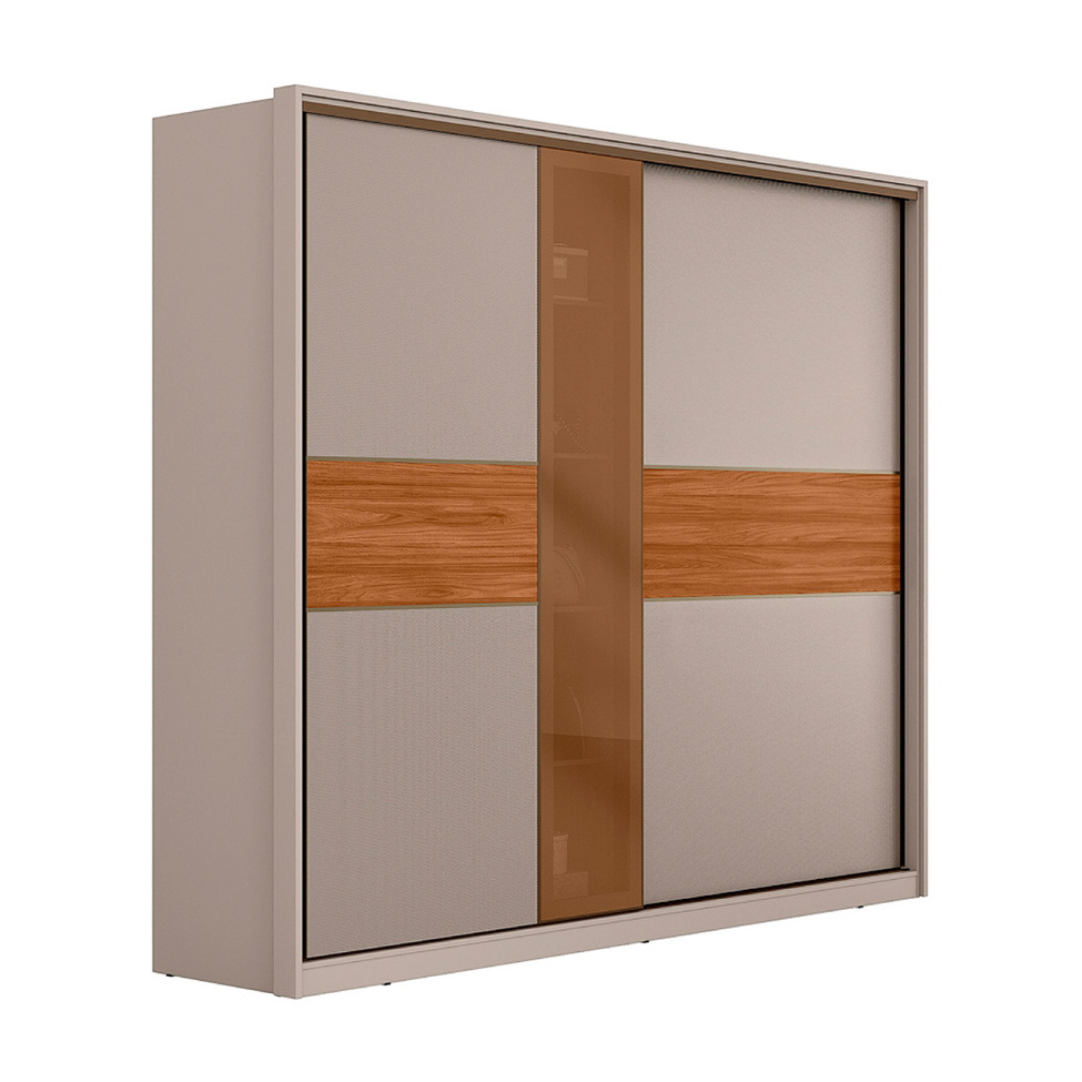 Guarda-Roupa Casal com Espelho Reflecta Authentic Flex 2 Portas 6 Gavetas Nude e Nogueira
