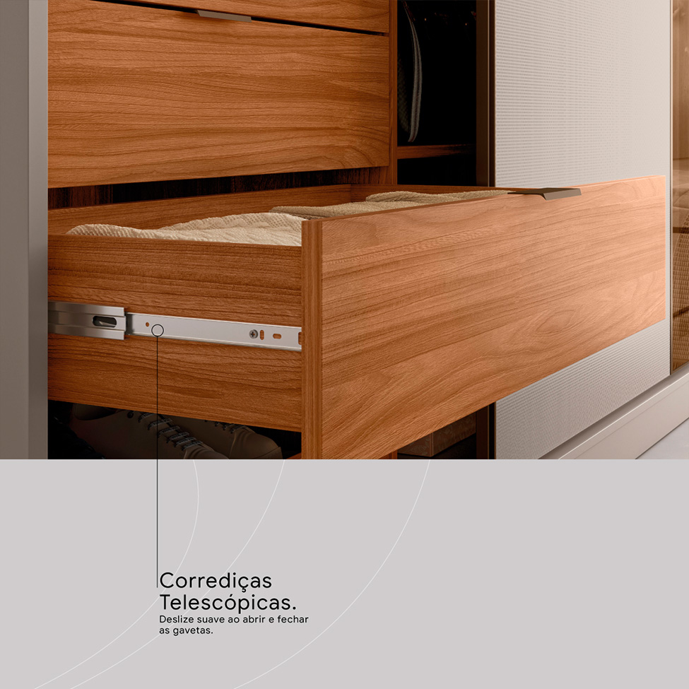 Guarda-Roupa Casal com Espelho Reflecta Authentic Flex 2 Portas 6 Gavetas Nude e Nogueira