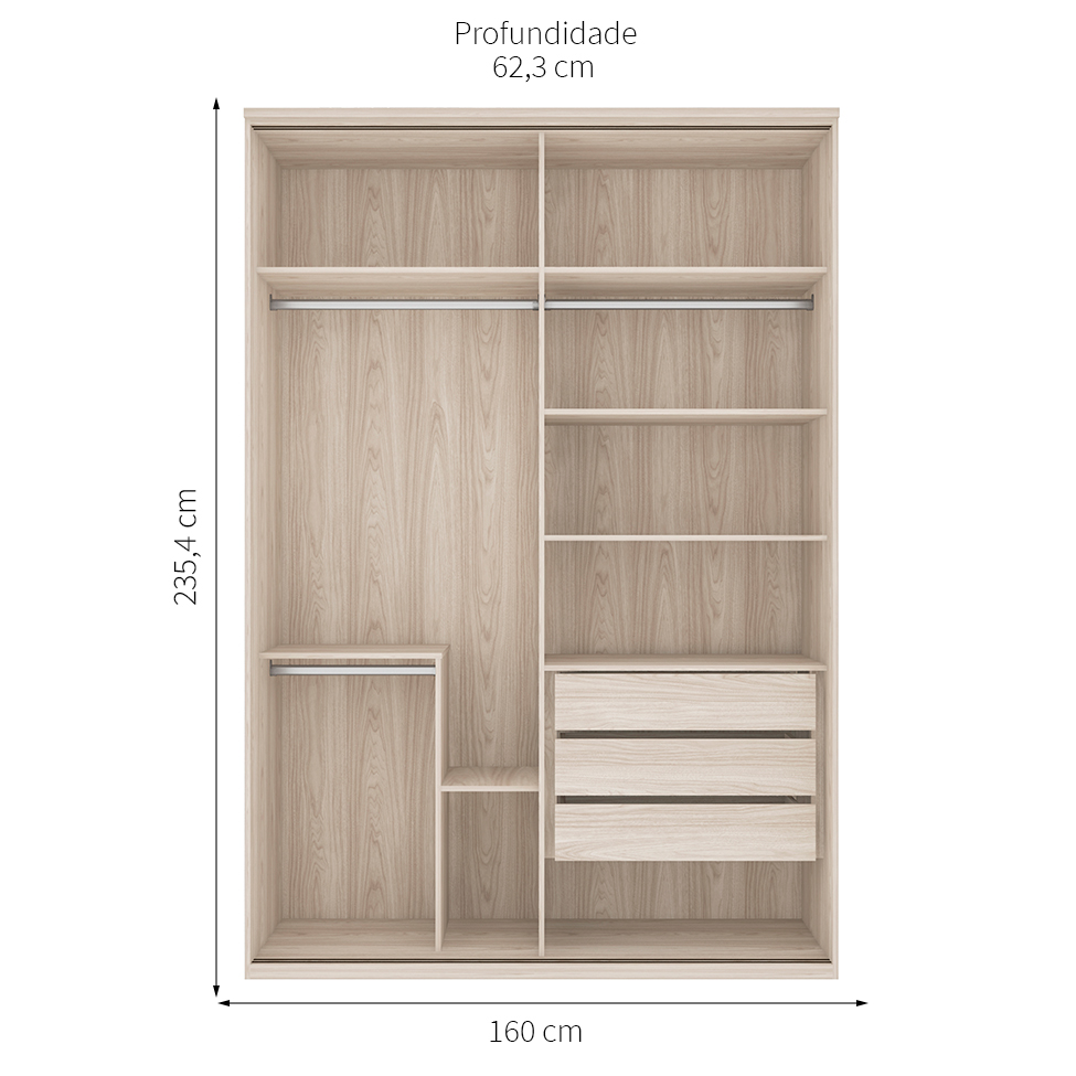 Guarda-Roupa Casal com Espelho Reflecta Milão II 2 Portas 3 Gavetas Marrom e Bege
