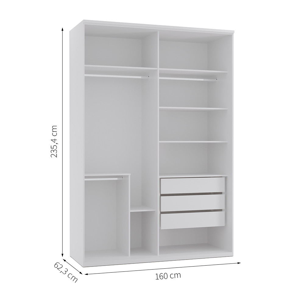 Guarda-Roupa Casal com Espelho Reflecta Milão IV 2 Portas 3 Gavetas Branco