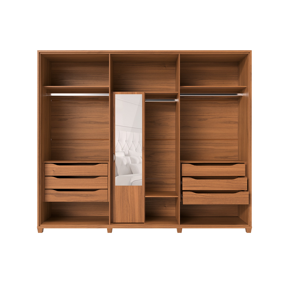 Guarda-Roupa Casal com Espelho Rockford 6 Portas 6 Gavetas Canela