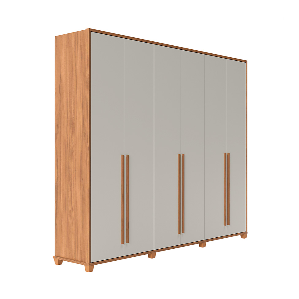 Guarda-Roupa Casal com Espelho Rockford 6 Portas 6 Gavetas Off White e Canela