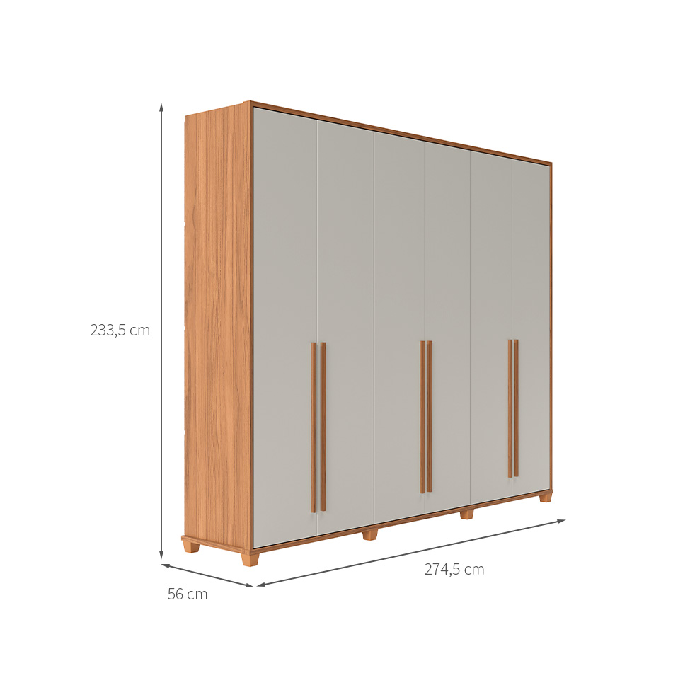 Guarda-Roupa Casal com Espelho Rockford 6 Portas 6 Gavetas Off White e Canela
