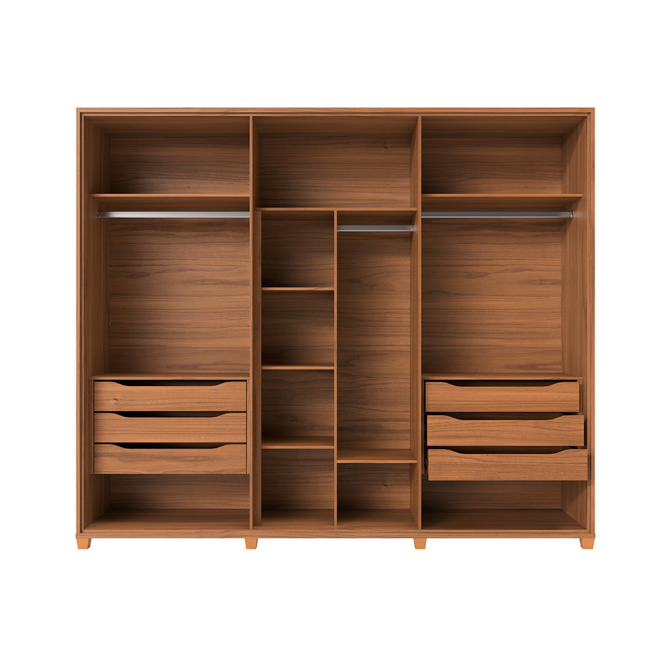 Guarda-Roupa Casal com Espelho Rockford 6 Portas 6 Gavetas Off White e Canela