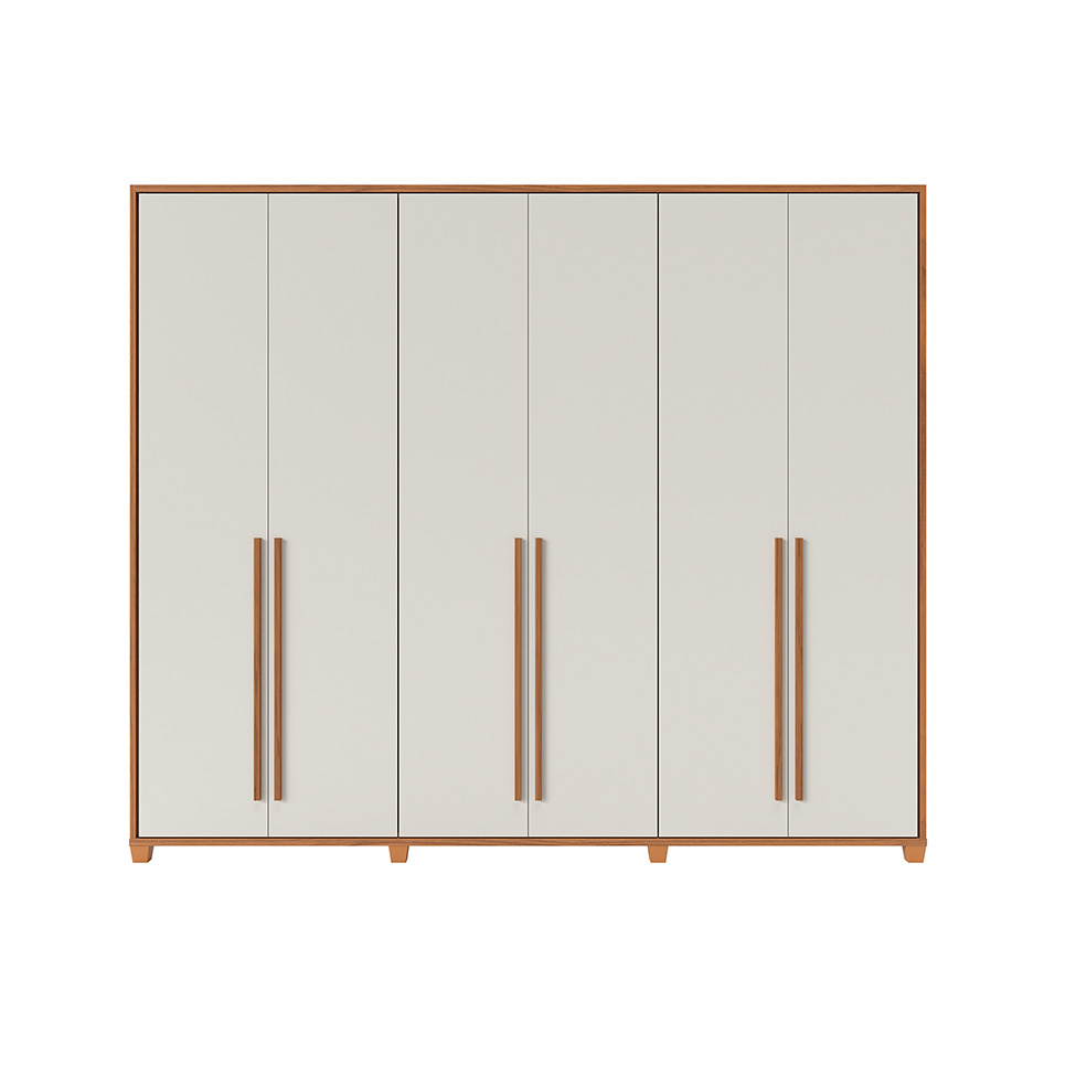 Guarda-Roupa Casal com Espelho Rockford 6 Portas 6 Gavetas Off White e Canela