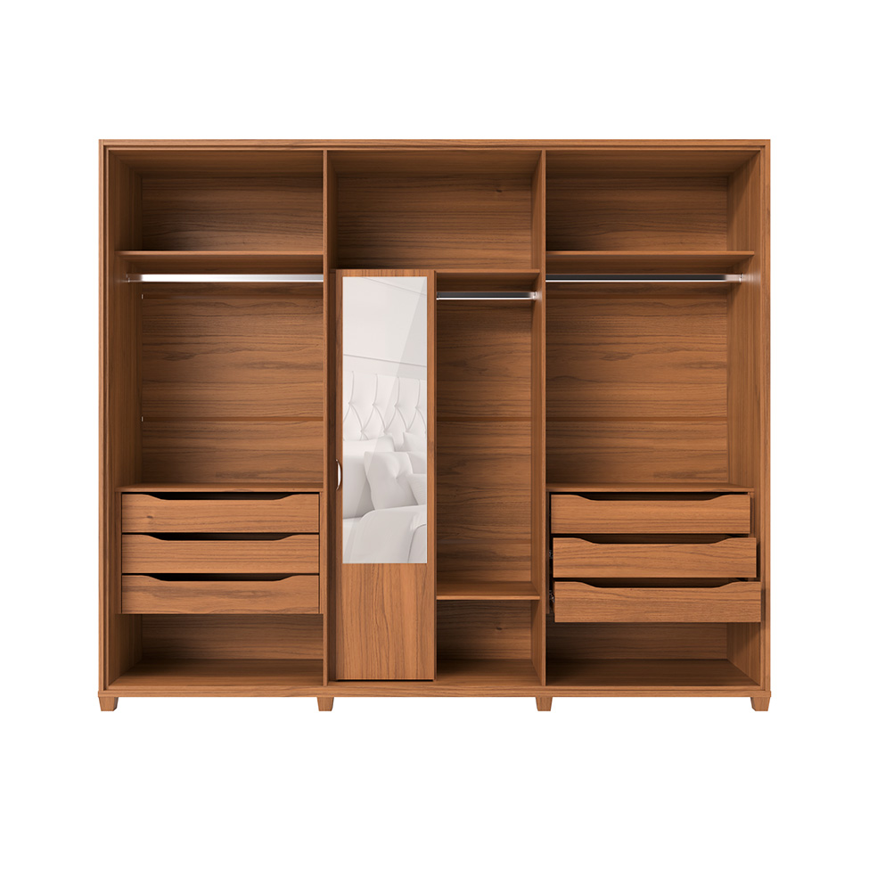 Guarda-Roupa Casal com Espelho Rockford 6 Portas 6 Gavetas Off White e Canela