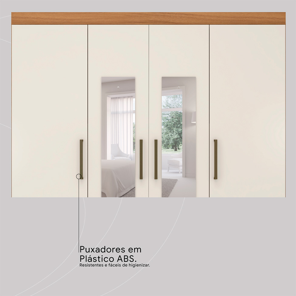 Guarda-Roupa Casal com Espelho Roma 4 Portas 6 Gavetas Amêndola e Off White