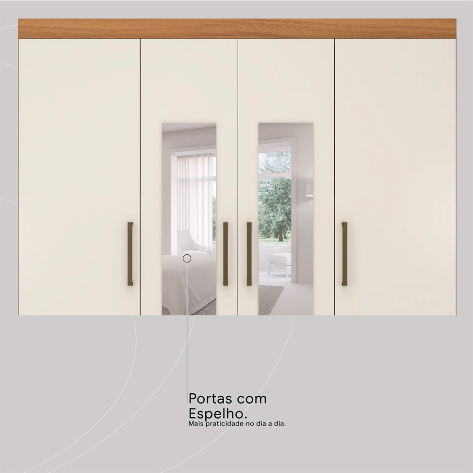 Guarda-Roupa Casal com Espelho Roma 4 Portas 6 Gavetas Amêndola e Off White