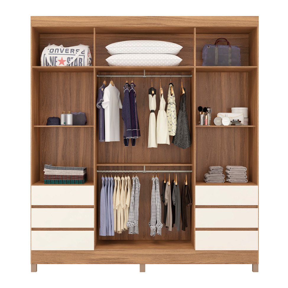 Guarda-Roupa Casal com Espelho Roma 4 Portas 6 Gavetas Amêndola e Off White