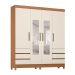 Guarda-Roupa Casal com Espelho Roma 4 Portas 6 Gavetas Amêndola e Off White