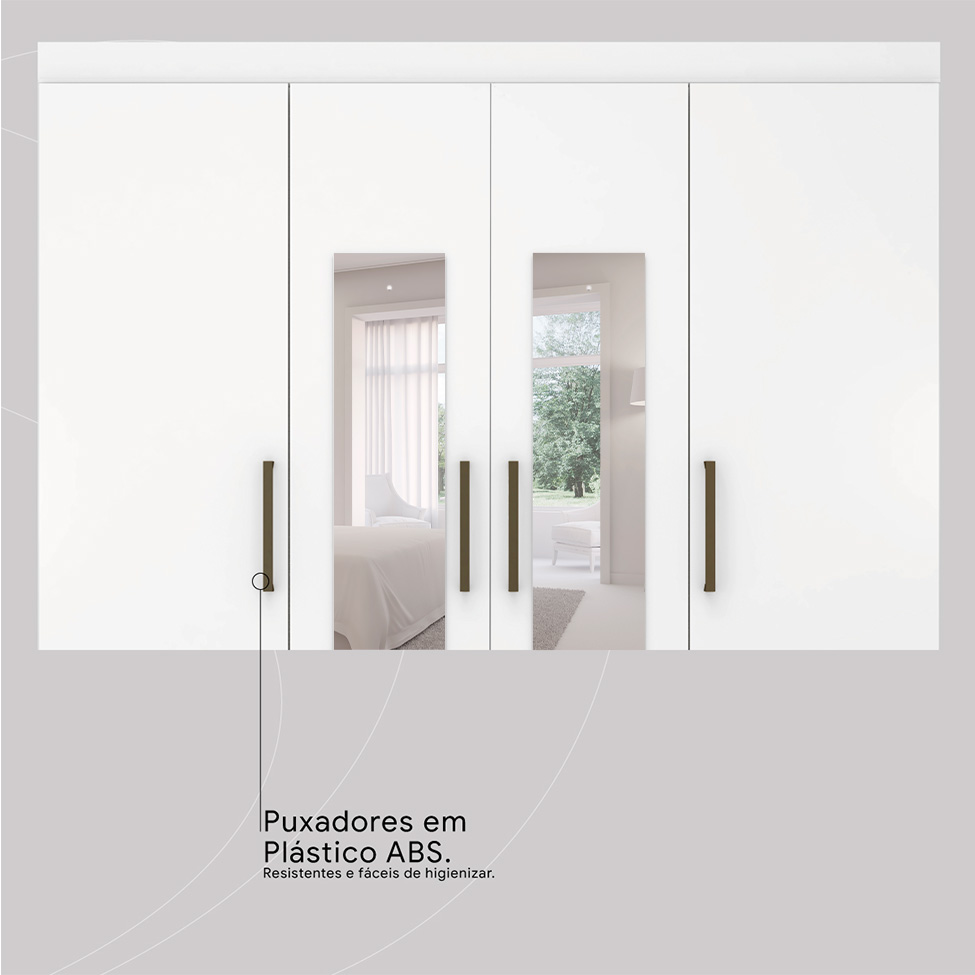Guarda-Roupa Casal com Espelho Roma 4 Portas 6 Gavetas Branco