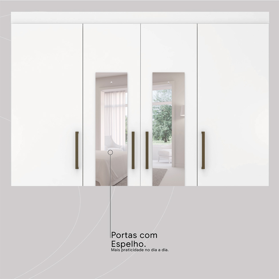 Guarda-Roupa Casal com Espelho Roma 4 Portas 6 Gavetas Branco