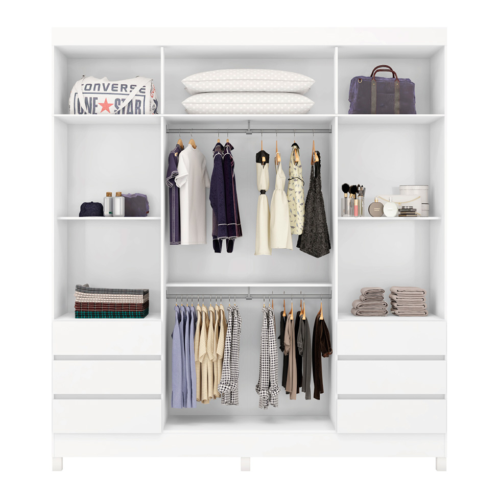 Guarda-Roupa Casal com Espelho Roma 4 Portas 6 Gavetas Branco