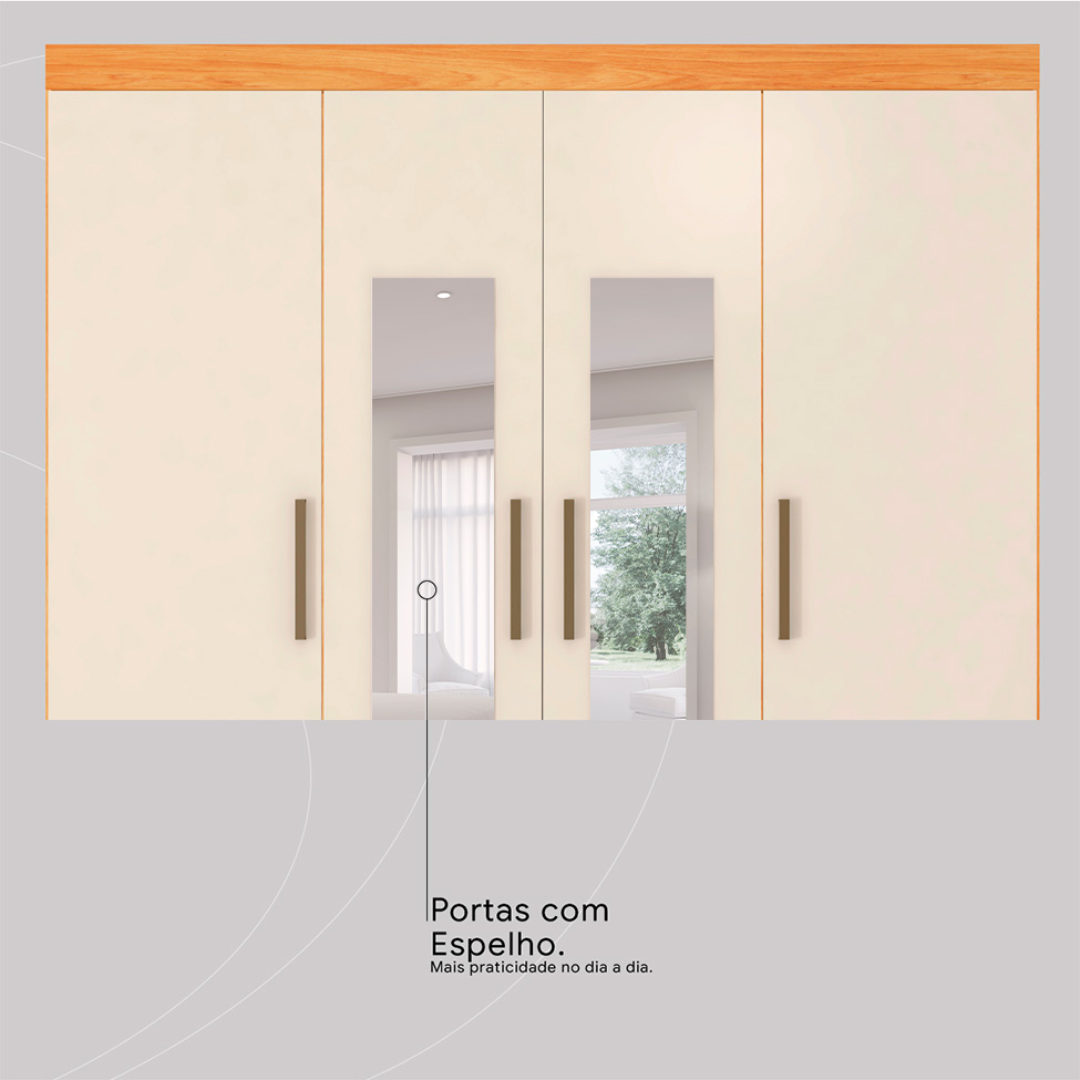 Guarda-Roupa Casal com Espelho Roma 4 Portas 6 Gavetas Cinnamon e Off White