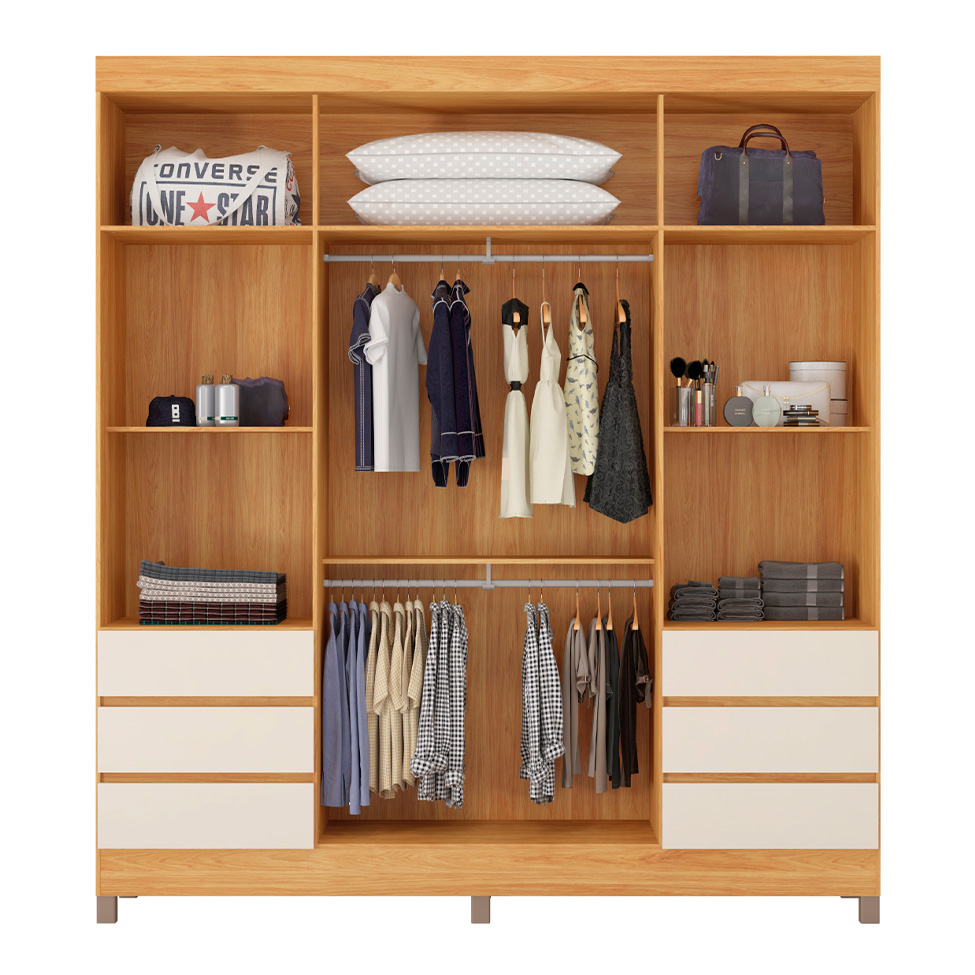 Guarda-Roupa Casal com Espelho Roma 4 Portas 6 Gavetas Cinnamon e Off White