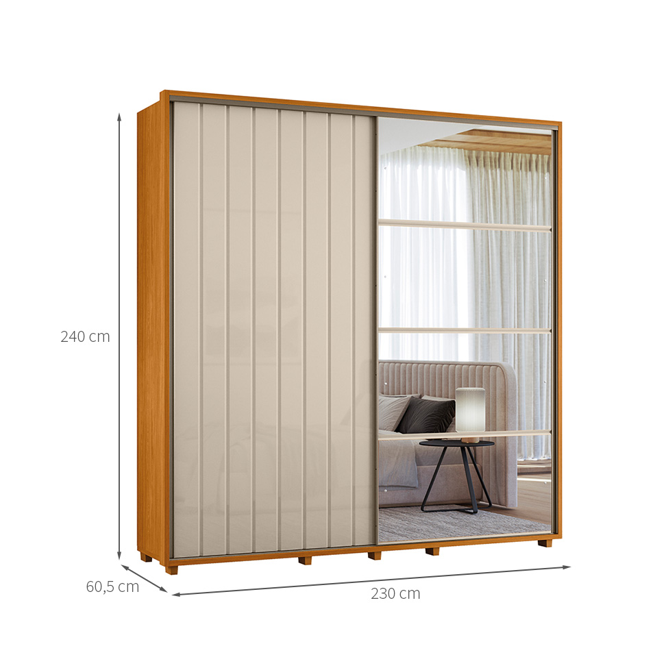 Guarda-Roupa Casal com Espelho Sávio 2 Portas 4 Gavetas Cinamomo e Off White
