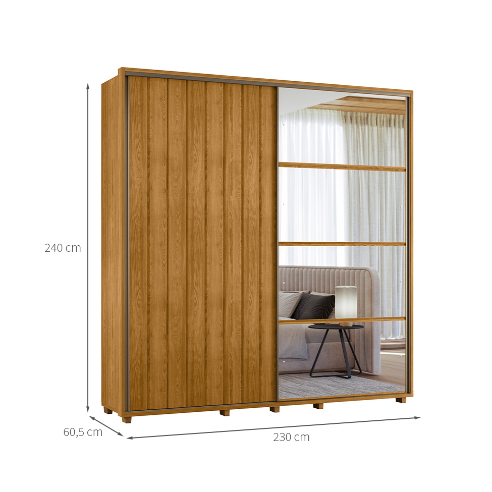 Guarda-Roupa Casal com Espelho Sávio 2 Portas 4 Gavetas Cumaru