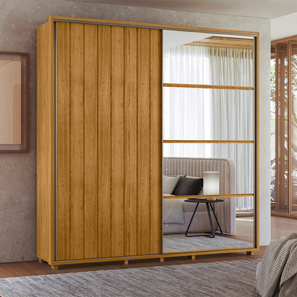 Guarda-Roupa Casal com Espelho Sávio 2 Portas 4 Gavetas Cumaru