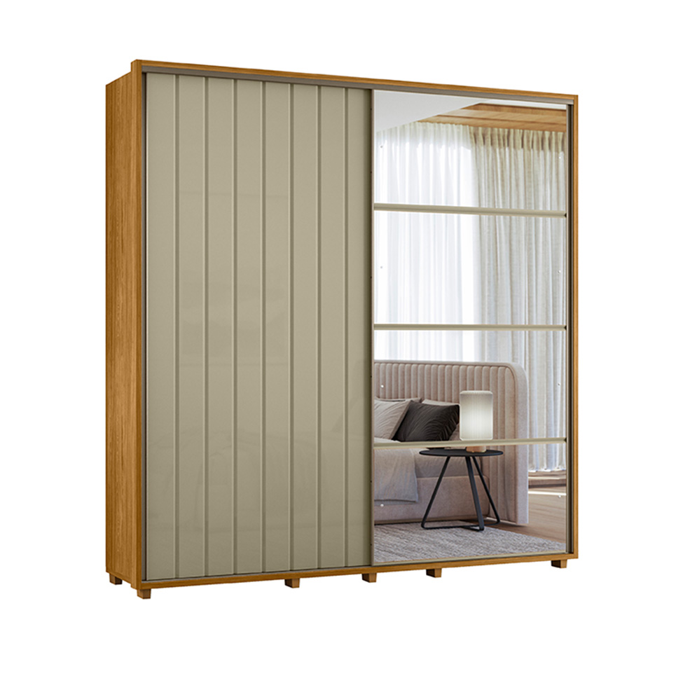 Guarda-Roupa Casal com Espelho Sávio 2 Portas 4 Gavetas Cumaru e Opala