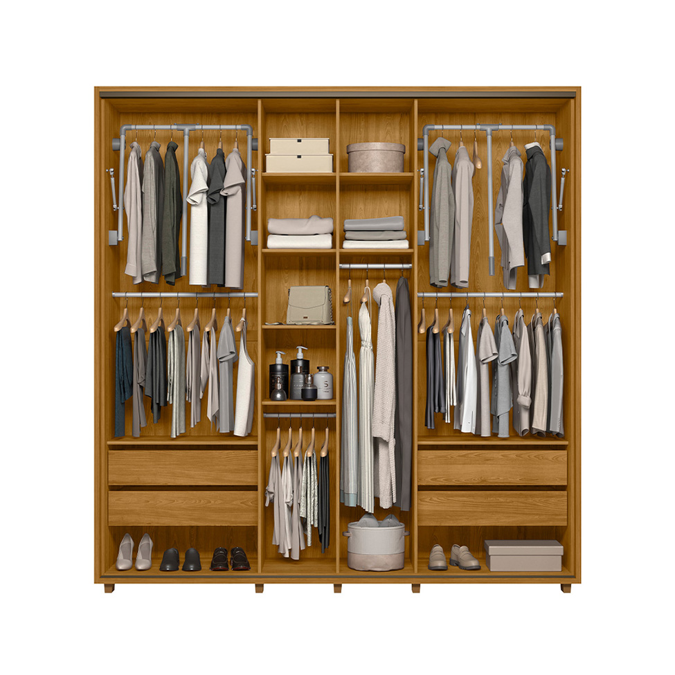 Guarda-Roupa Casal com Espelho Sávio 2 Portas 4 Gavetas Cumaru e Opala