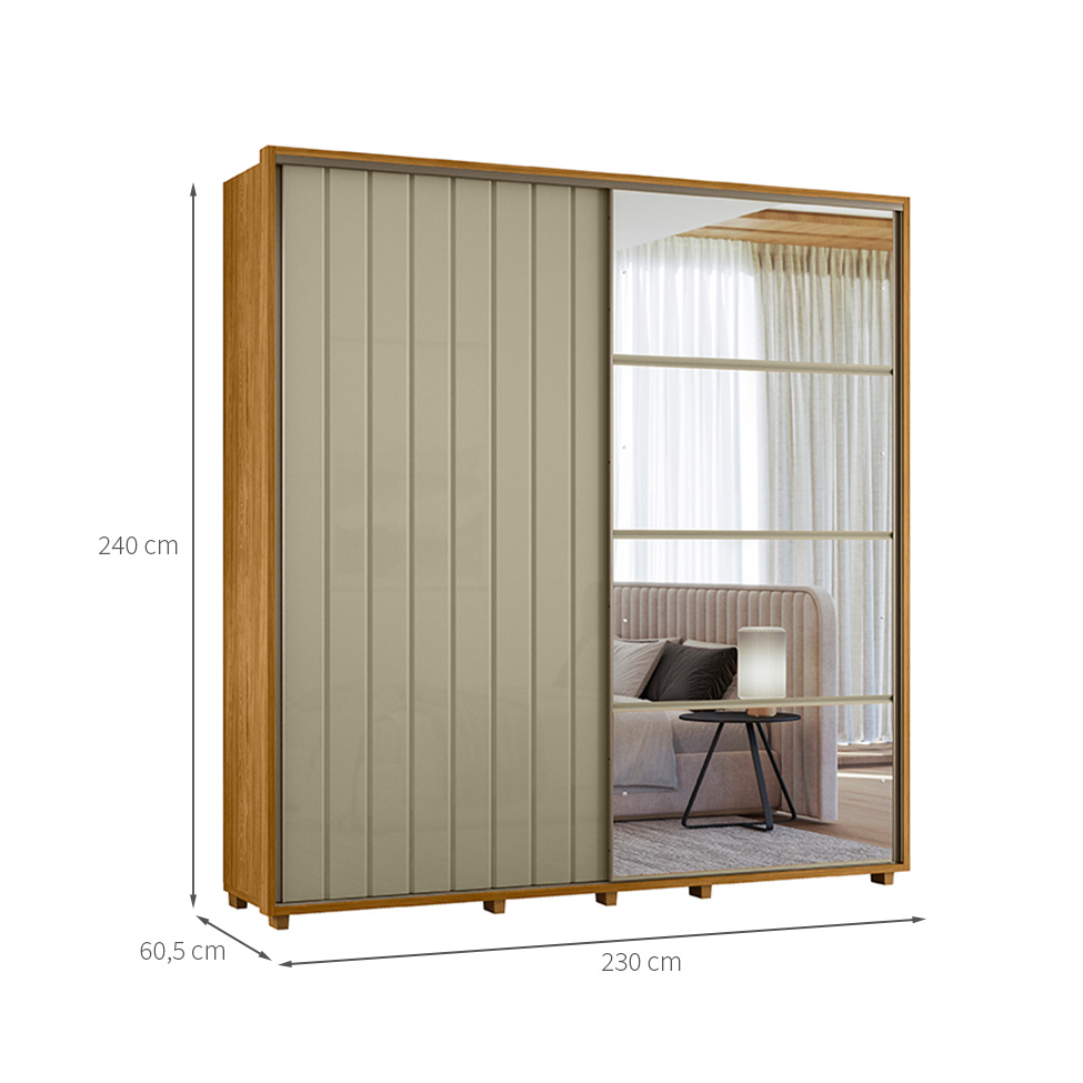 Guarda-Roupa Casal com Espelho Sávio 2 Portas 4 Gavetas Cumaru e Opala