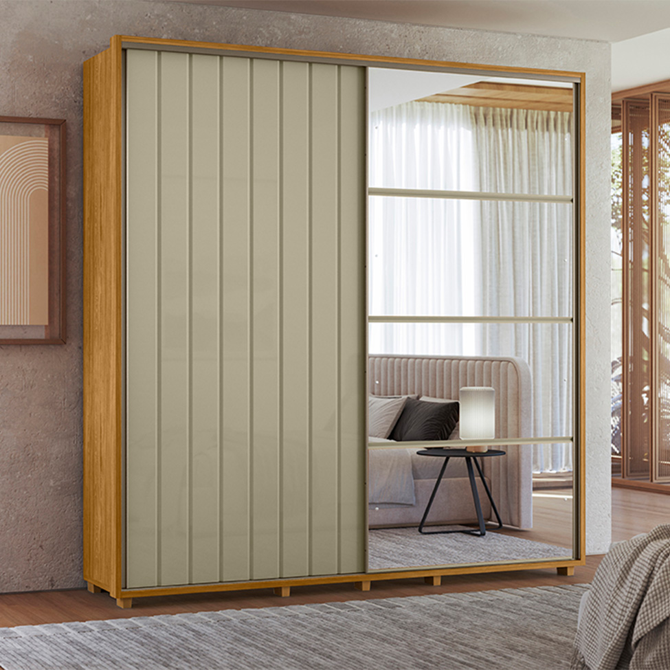 Guarda-Roupa Casal com Espelho Sávio 2 Portas 4 Gavetas Cumaru e Opala