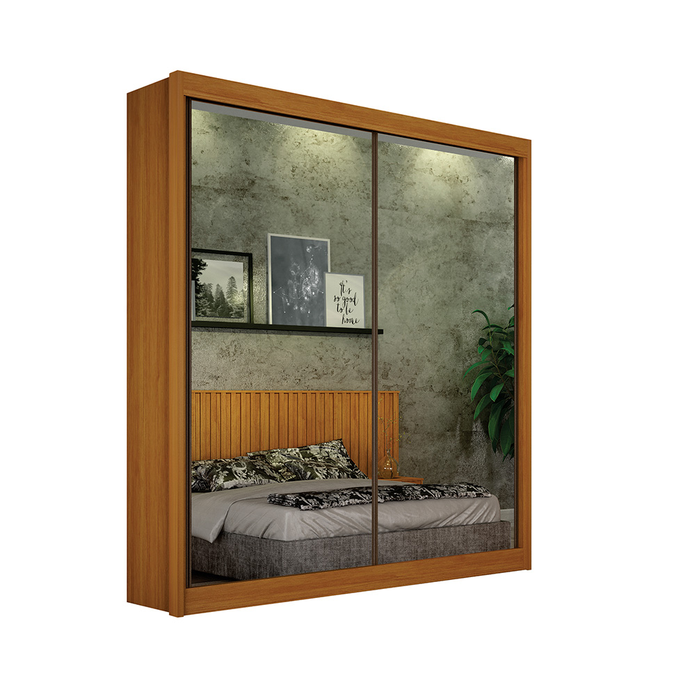 Guarda-Roupa Casal com Espelho São Paulo 100% MDF 2 Portas 3 Gavetas Cinamomo