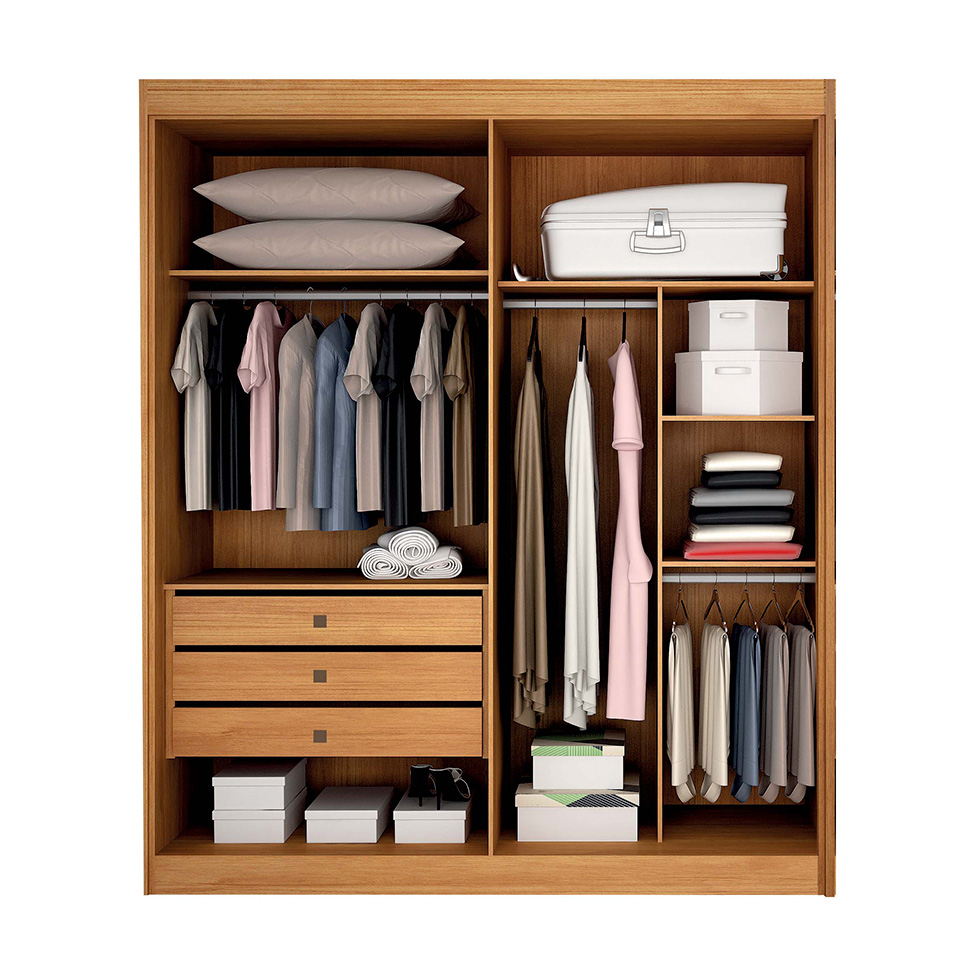 Guarda-Roupa Casal com Espelho São Paulo 100% MDF 2 Portas 3 Gavetas Cinamomo