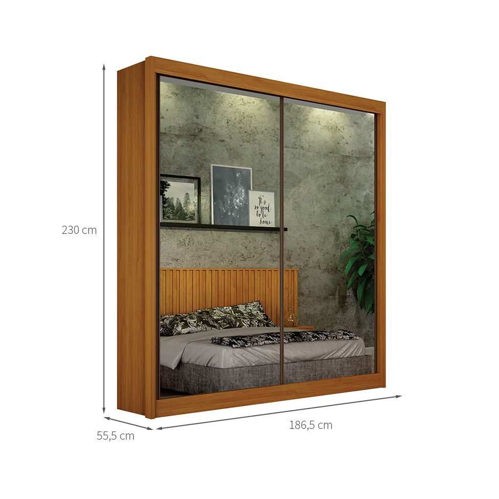 Guarda-Roupa Casal com Espelho São Paulo 100% MDF 2 Portas 3 Gavetas Cinamomo