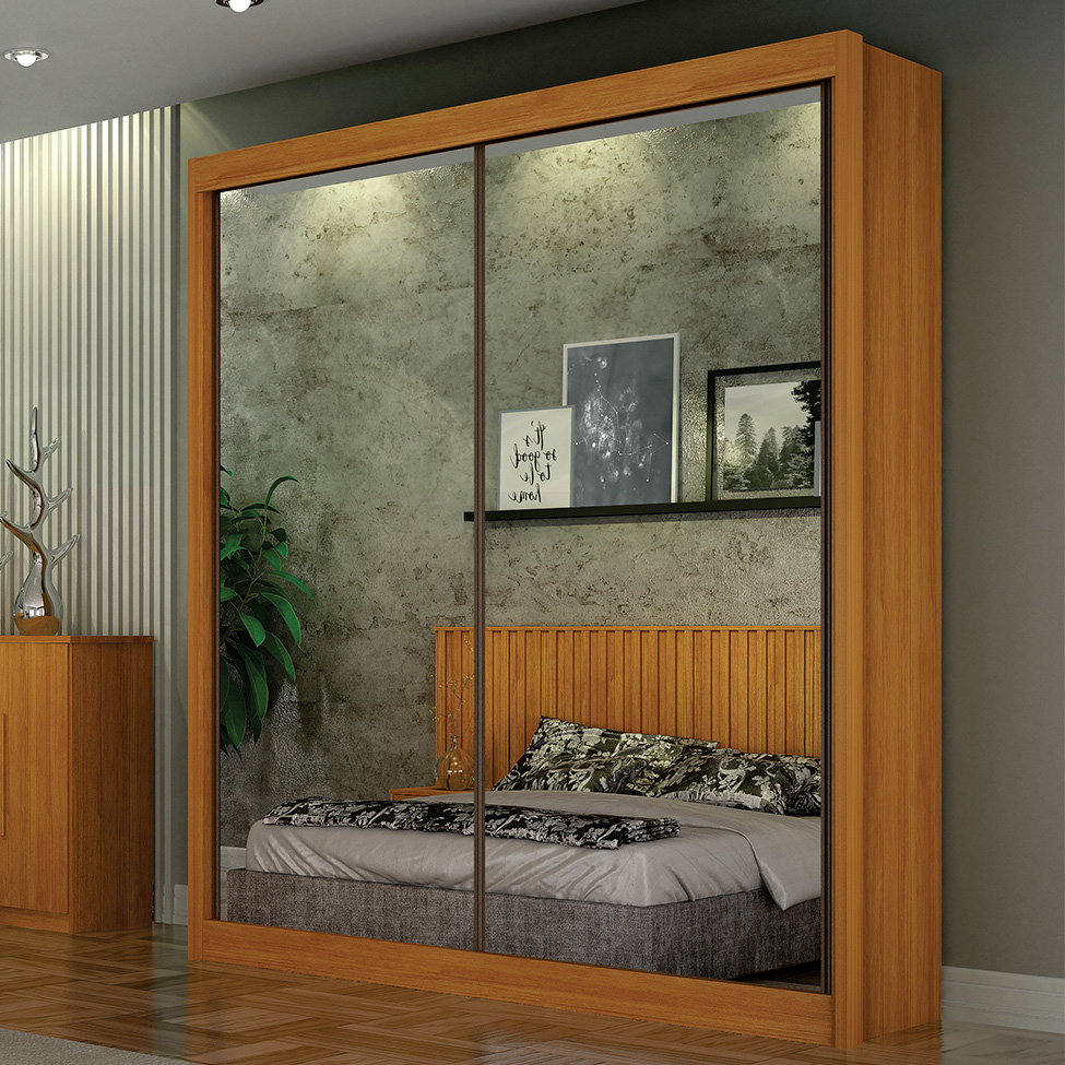 Guarda-Roupa Casal com Espelho São Paulo 100% MDF 2 Portas 3 Gavetas Cinamomo