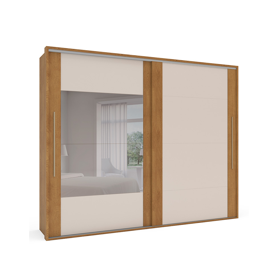 Guarda-Roupa Casal com Espelho Sevilha Flex 2 Portas 4 Gavetas  Freijó e Off White