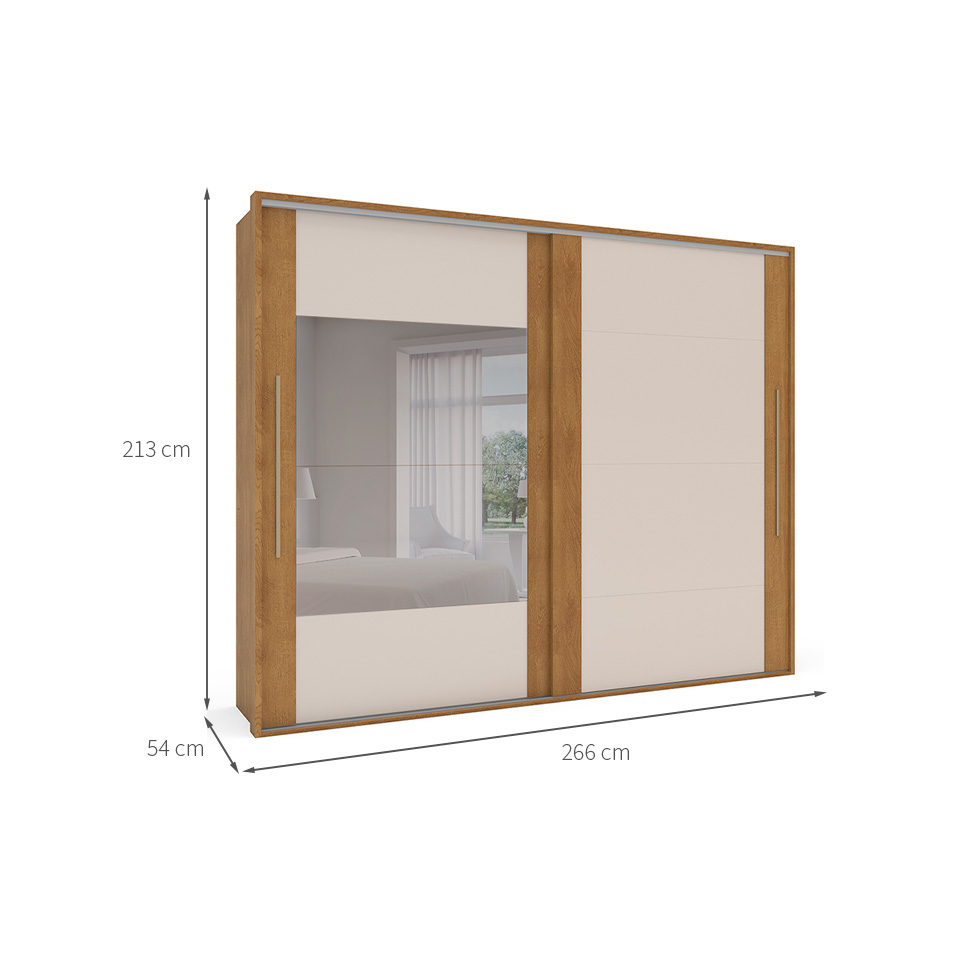 Guarda-Roupa Casal com Espelho Sevilha Flex 2 Portas 4 Gavetas  Freijó e Off White