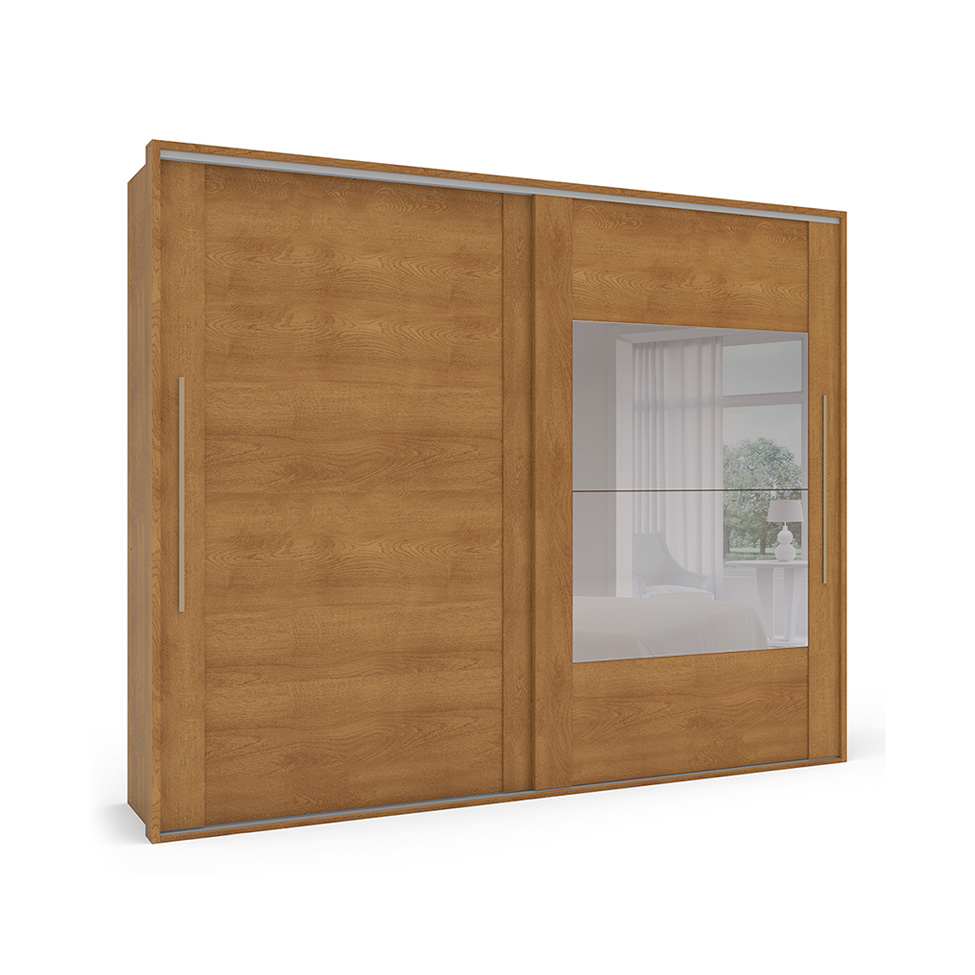 Guarda-Roupa Casal com Espelho Sevilha Flex 2 Portas 4 Gavetas  Freijó e Off White