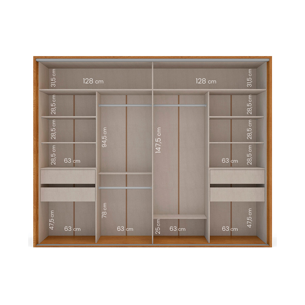 Guarda-Roupa Casal com Espelho Sevilha Flex 2 Portas 4 Gavetas  Freijó e Off White