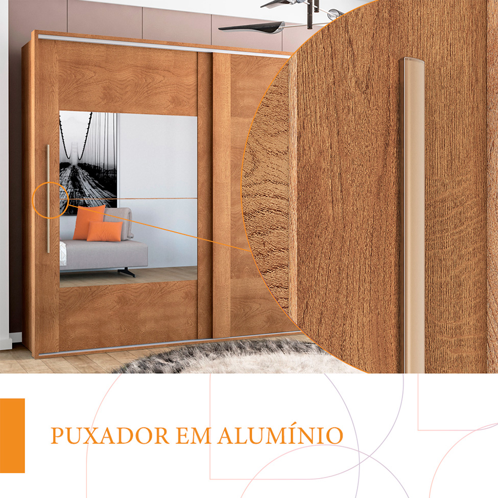 Guarda-Roupa Casal com Espelho Sevilha Flex 2 Portas 4 Gavetas  Freijó e Off White