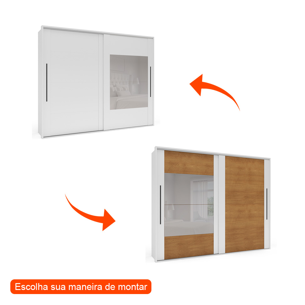 Guarda-Roupa Casal com Espelho Sevilha Flex 2 Portas 4 Gavetas Branco