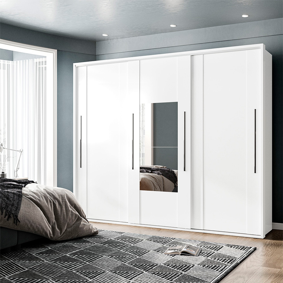 Guarda-Roupa Casal com Espelho Sevilha Flex 3 PT 4 GV Branco