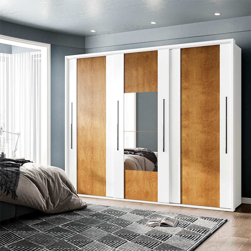 Guarda-Roupa Casal com Espelho Sevilha Flex 3 Portas 4 Gavetas Branco