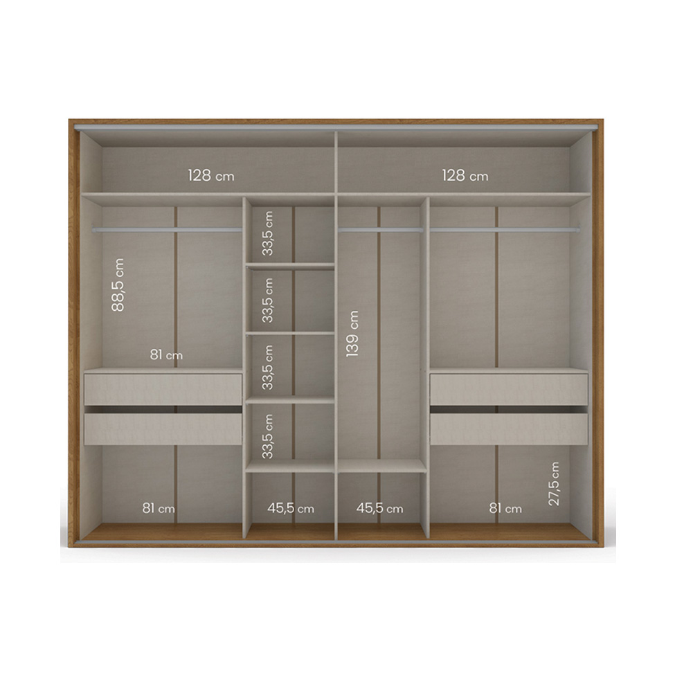 Guarda-Roupa Casal com Espelho Sevilha Flex 3 Portas 4 Gavetas Off White e Freijó