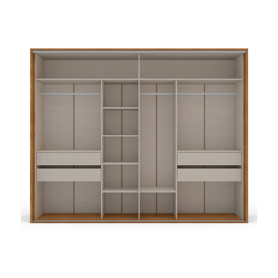 Guarda-Roupa Casal com Espelho Sevilha Flex 3 Portas 4 Gavetas Off White e Freijó