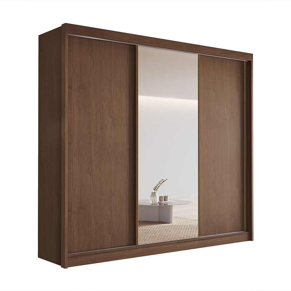 Guarda-Roupa Casal com Espelho Siena 3 Portas 6 Gavetas Cacau