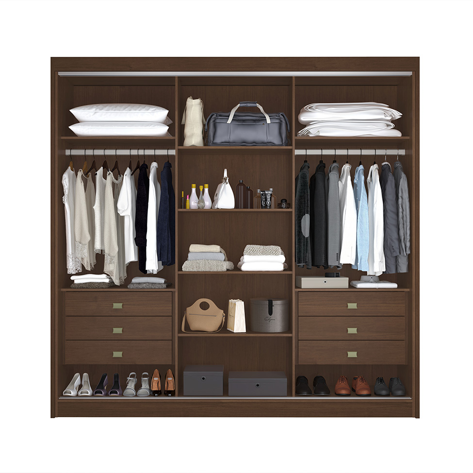 Guarda-Roupa Casal com Espelho Siena 3 Portas 6 Gavetas Cacau
