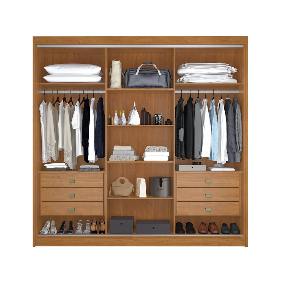 Guarda-Roupa Casal com Espelho Siena 3 Portas 6 Gavetas Cinamomo